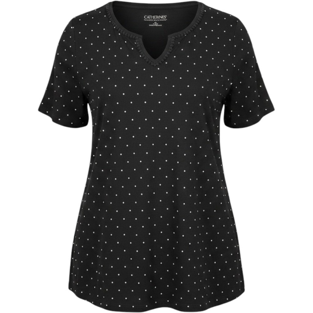 Catherines Womens Plus 0X‎ Suprema Collection Embroidered Polka Dots Knit Top